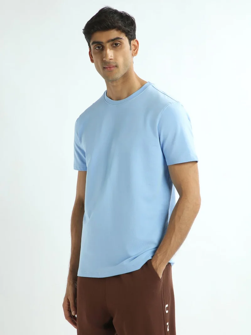 NOBERO Men's Solid Blue Regular Fit T-Shirt