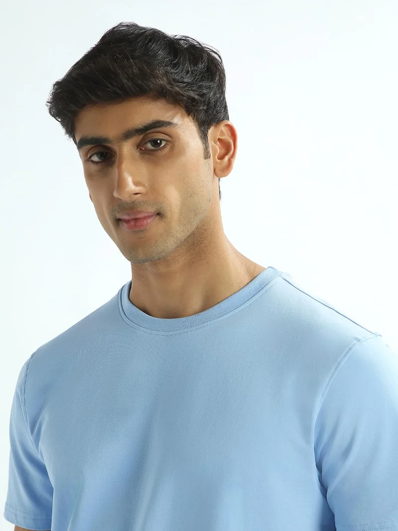 NOBERO Men's Solid Blue Regular Fit T-Shirt