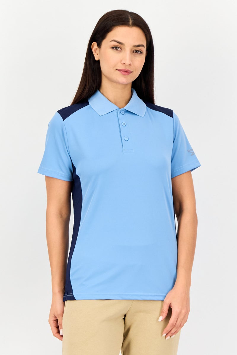 Reebok Women Sportswear Fit Short Sleeve Training Polo Shirt, Light Blue - Image 1