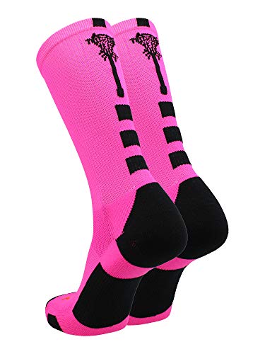 TCK Midline Lacrosse Logo Crew Socks (Neon Pink/Black, Large) - Image 2