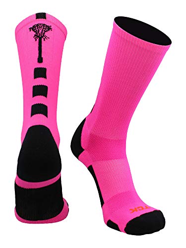 TCK Midline Lacrosse Logo Crew Socks (Neon Pink/Black, Large) - Image 1