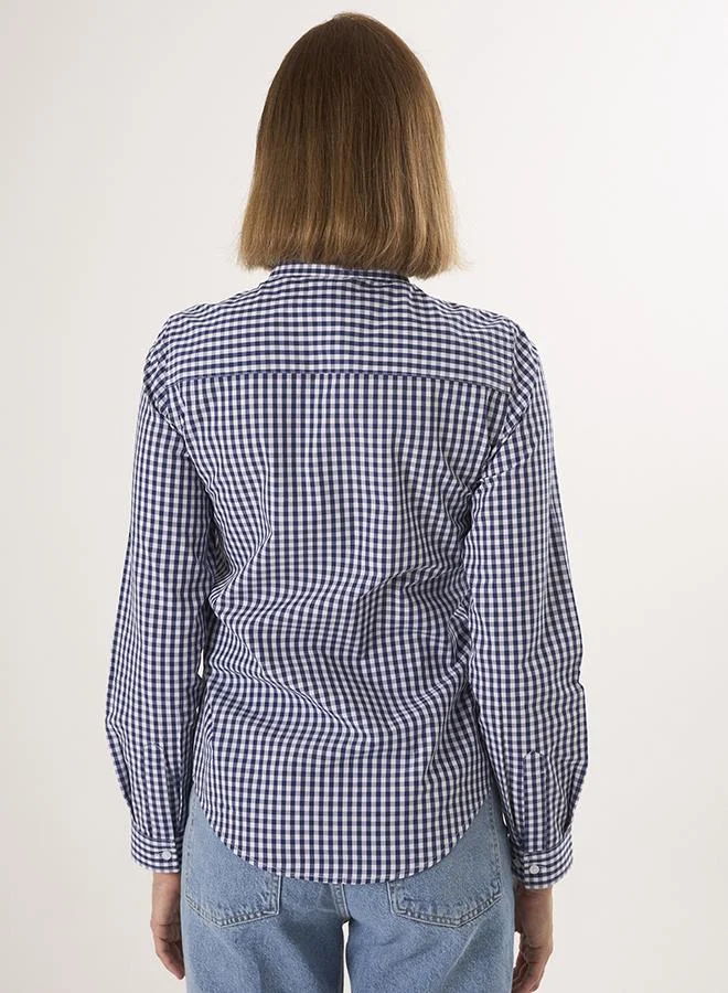 FELIX HARDY Navy Plaid Long Sleeve Shirt for Women | Best Price UAE