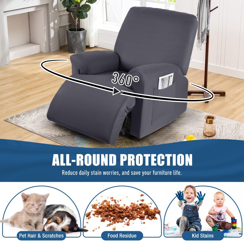 TAOCOCO Recliner Chair Covers Stretch Polyester Fabric 3-Piece for Large Recliners, Soft, Breathable and Skin-Friendly Furniture Protector, Washable (Dark Gray, Recliner Chair Cover) - Image 5