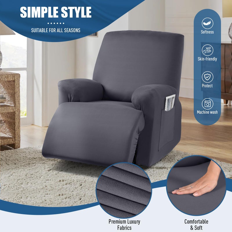 TAOCOCO Recliner Chair Covers Stretch Polyester Fabric 3-Piece for Large Recliners, Soft, Breathable and Skin-Friendly Furniture Protector, Washable (Dark Gray, Recliner Chair Cover) - Image 3