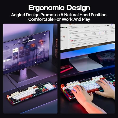 MechLands Aula S500 Wired Gaming Keyboard, 100% Full Size Mechanical Keyboard with Number Pad, 104 Keys, NKRO, RGB Backlits, Shine Through Keycaps, Ergonomic for PC E-Sports (Black&Red, Blue Switch) - Image 3