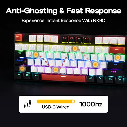MechLands Aula S500 Wired Gaming Keyboard, 100% Full Size Mechanical Keyboard with Number Pad, 104 Keys, NKRO, RGB Backlits, Shine Through Keycaps, Ergonomic for PC E-Sports (Black&Red, Blue Switch) - Image 5