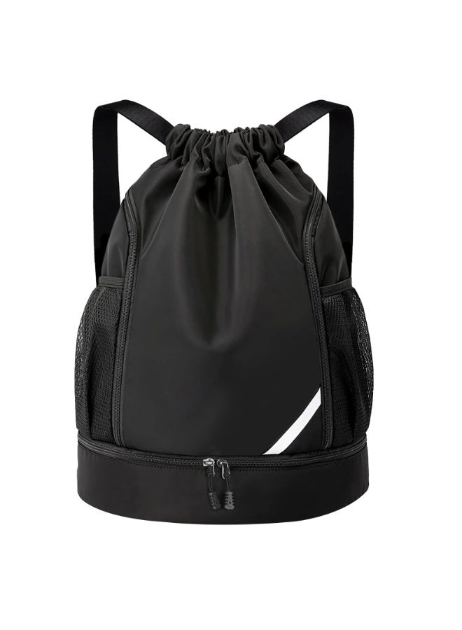 Drawstring Backpack Water Resistant String Bag Gym Sports with Shoe Compartment Side Mesh Pockets for Women Men - Image 1