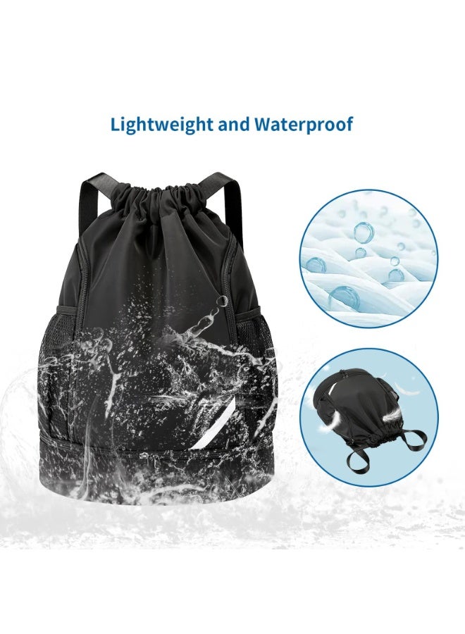 Drawstring Backpack Water Resistant String Bag Gym Sports with Shoe Compartment Side Mesh Pockets for Women Men - Image 4
