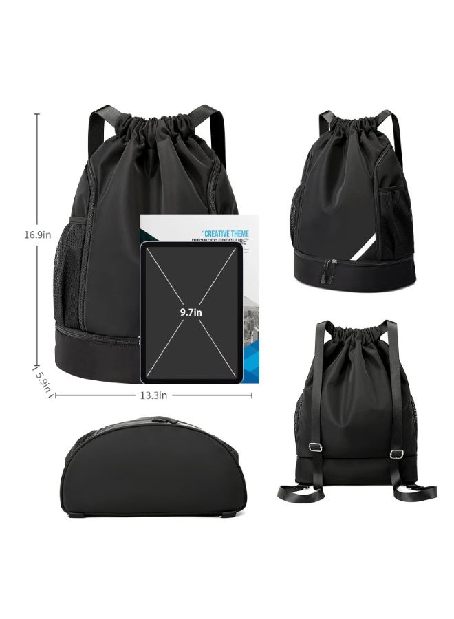 Drawstring Backpack Water Resistant String Bag Gym Sports with Shoe Compartment Side Mesh Pockets for Women Men - Image 5
