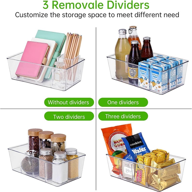 wilfox Pantry Organzier, 3 Pack Clear Organzier Bins with Removable Dividers For Pantry, Kitchen, Fridge, Cabinet, Stackable Storage Bins For Snack, Pouches, Spice Packets - Image 2