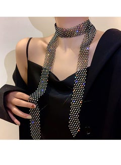 سيوسي ربطة عنق راينستون، وشاح نسائي رفيع وطويل يتلألأ، يُستخدم كربطة عنق أو منديل حول العنق، مثالي لتزيين الياقة.  - Image 2