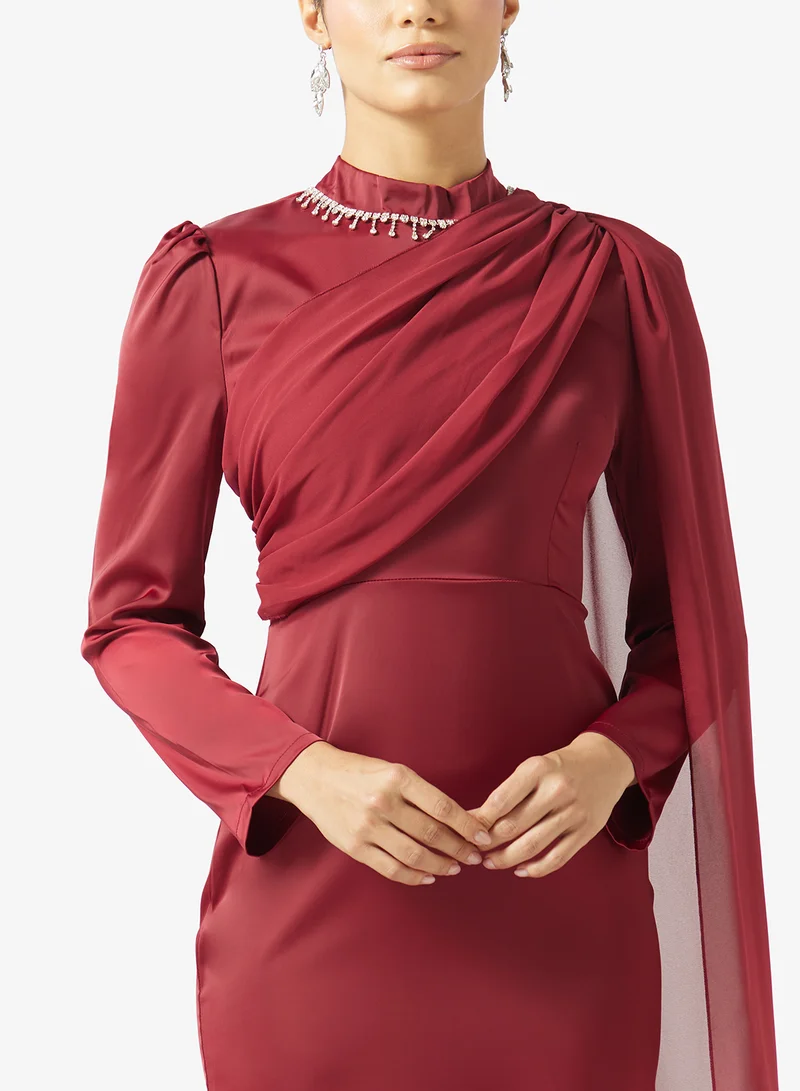 Khizana  Draped Dress With Trail for Women | Best Price UAE