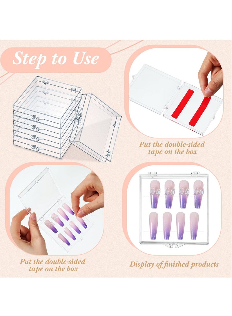Excefore Press on Nail Storage Box, 15 Pcs Acrylic Transparent Nail Art Display Stand  Organizer with 30 Pcs Adhesive Double Sided Tape for Nail Salon Home - Image 3