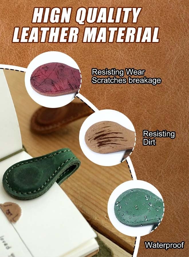 3Pcs Magnetic Leather Bookmarks for Women & Men, Vintage Faux Leather Book Mark, Double-Sided Magnetic Bookmarks Book Accessories, Book Lover Gifts for Students Mothers Day Gift (Red+Brown+Green) - Image 3
