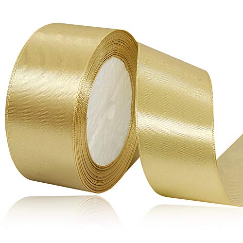 HLOMVE Solid Color Gold Satin Ribbon, 1-1/2 Inches x 25 Yards Fabric Satin Ribbon for Gift Wrapping, Crafts, Hair Bows Making, Wreath, Wedding Party Decoration and Other Sewing Projects - Image 1