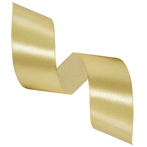 HLOMVE Solid Color Gold Satin Ribbon, 1-1/2 Inches x 25 Yards Fabric Satin Ribbon for Gift Wrapping, Crafts, Hair Bows Making, Wreath, Wedding Party Decoration and Other Sewing Projects - Image 2