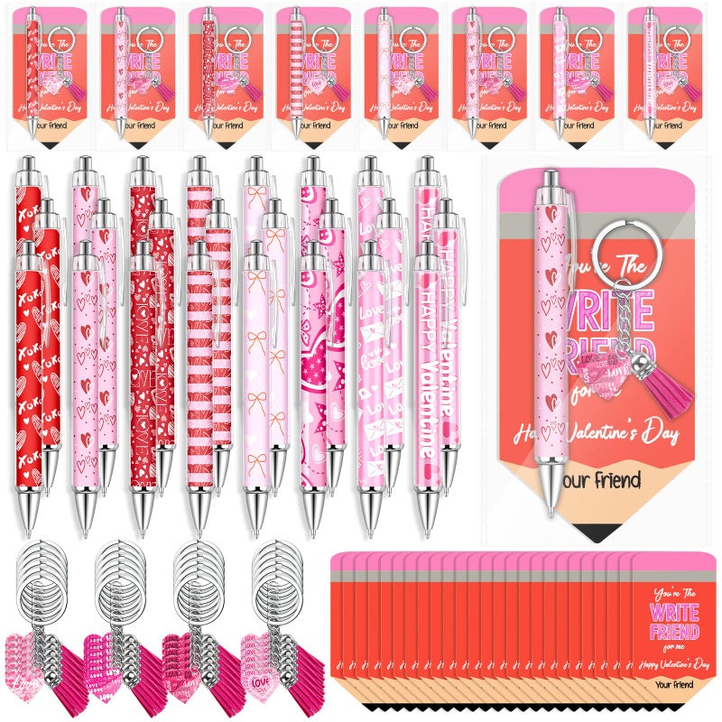 Demonwer 96 Pcs Valentine's Day Employee Appreciation Gifts Happy Valentines Ballpoint Pens Bookmarks Heart Keychains Bulk Inspirational Thank You Gifts for Team Staff Coworkers Employees Teachers Nurses - Image 1