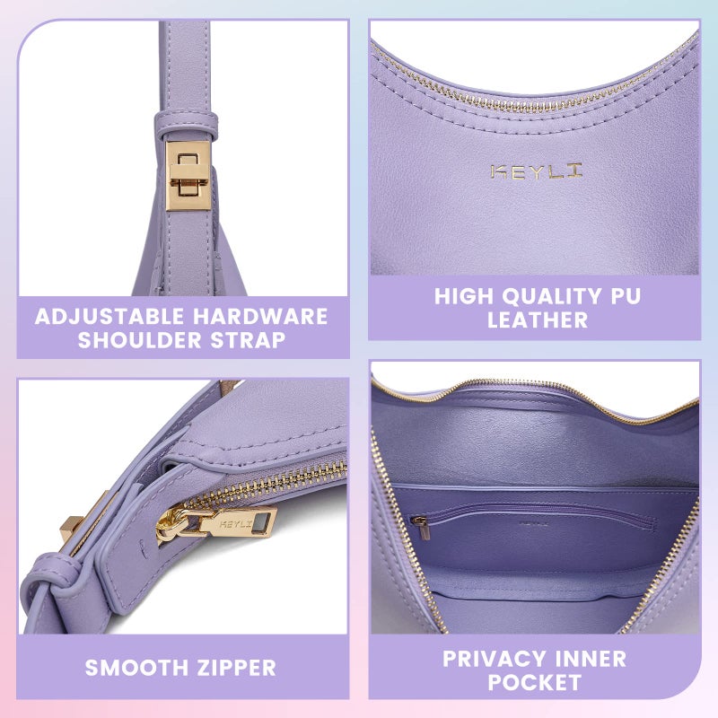 Keyli Women's Purple Waterproof Leather Small Clutch Handbag, Trendy Zipper Top, Adjustable Strap, 12 x 2.5 x 11 inches - Image 5
