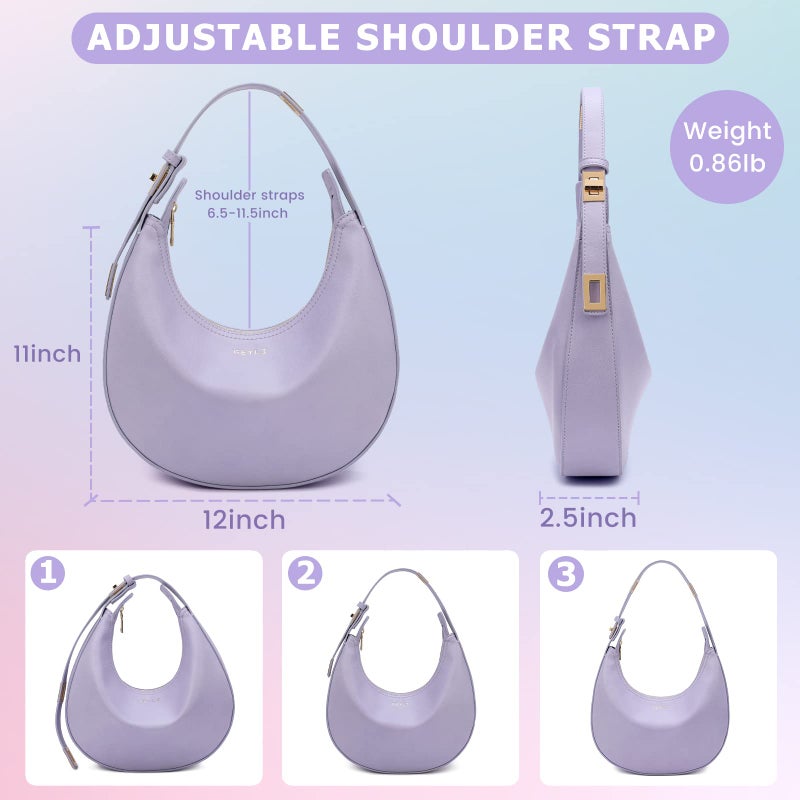 Keyli Women's Purple Waterproof Leather Small Clutch Handbag, Trendy Zipper Top, Adjustable Strap, 12 x 2.5 x 11 inches - Image 4