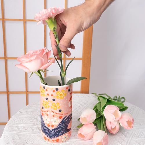 Tnstbiee Cute Ceramic Flower Vase - Unique Abstract Art Deco Aesthetic Vase - Medium Colorful Design Features Hands Holding Sun and Moon, Ideal for Living Room and Dining Table - Thoughtful Housewarming Gift - Image 4