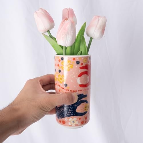 Tnstbiee Cute Ceramic Flower Vase - Unique Abstract Art Deco Aesthetic Vase - Medium Colorful Design Features Hands Holding Sun and Moon, Ideal for Living Room and Dining Table - Thoughtful Housewarming Gift - Image 3