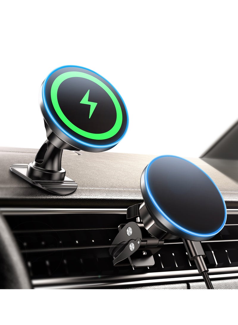 General Magnetic Wireless Car Charger Mount, Mag-Safe Compatible Car Mount Wireless Charger, Dashboard & Air Vent Car Phone Mount Compatible for iPhone 15 14 13 12 Pro Max Mini etc  - Image 1
