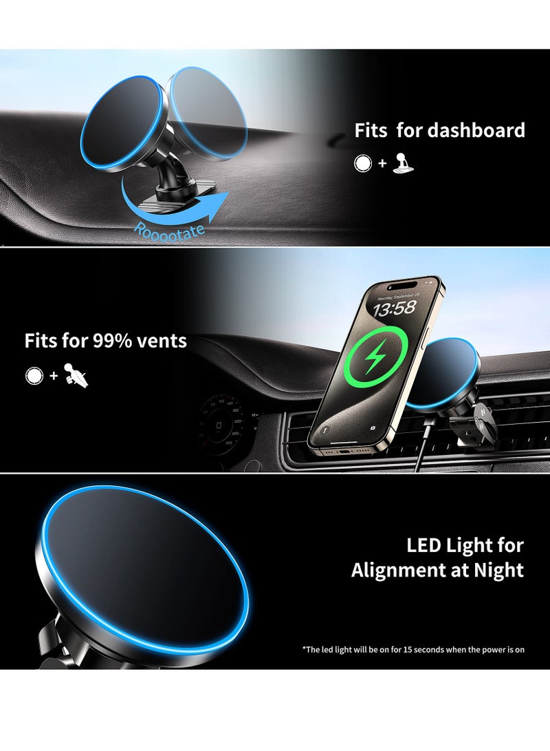 General Magnetic Wireless Car Charger Mount, Mag-Safe Compatible Car Mount Wireless Charger, Dashboard & Air Vent Car Phone Mount Compatible for iPhone 15 14 13 12 Pro Max Mini etc  - Image 4