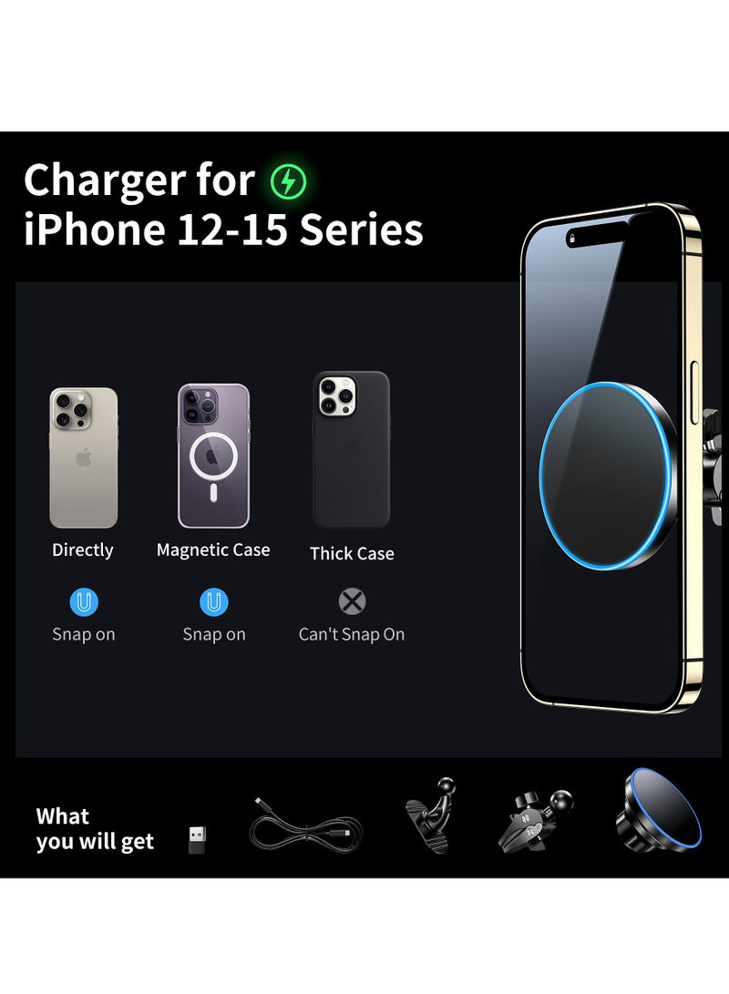 General Magnetic Wireless Car Charger Mount, Mag-Safe Compatible Car Mount Wireless Charger, Dashboard & Air Vent Car Phone Mount Compatible for iPhone 15 14 13 12 Pro Max Mini etc  - Image 5