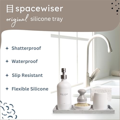 Spacewiser Countertop and Vanity Tray - 11.7" Silicone Bathroom Tray Countertop, Dish Soap Trays for Kitchen Counter, Sink Organizer Accessories Caddy, Toilet Laundry Shower Makeup Mat Oil Holder - Image 2