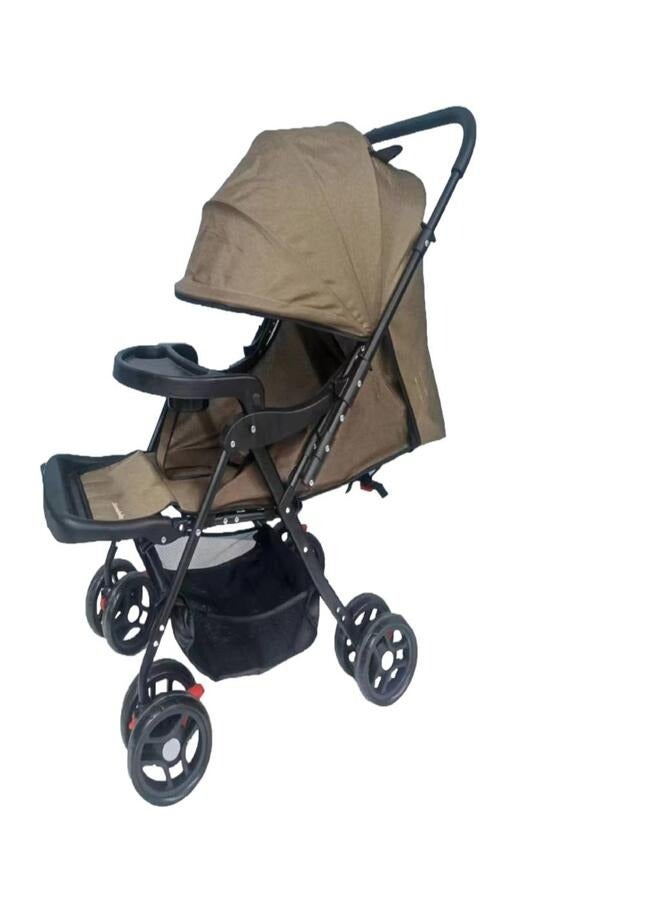 Lightweight Folding Baby Stroller with Reclining Back Sit and Lying Four Wheels Shock Absorption Canopy Extended High Landscape