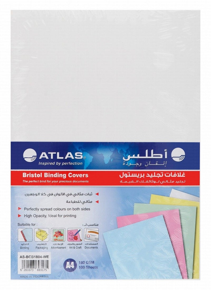 ATLAS 100 قطعة من أغلفة تجليد البطاقات A4 من بريستول، 180 جرامًا لكل متر مربع، بيضاء  - Image 2
