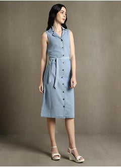 Dennis Lingo Cotton Collar Sleeveless Midi Dress Comes with a belt by Styli  - Image 2