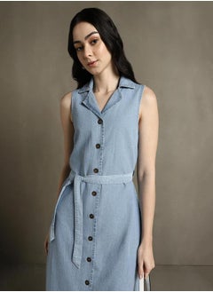 Dennis Lingo Cotton Collar Sleeveless Midi Dress Comes with a belt by Styli  - Image 1