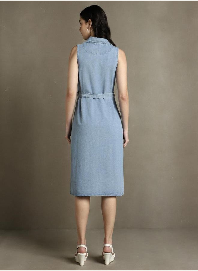 Dennis Lingo Cotton Collar Sleeveless Midi Dress Comes with a belt by Styli  - Image 3