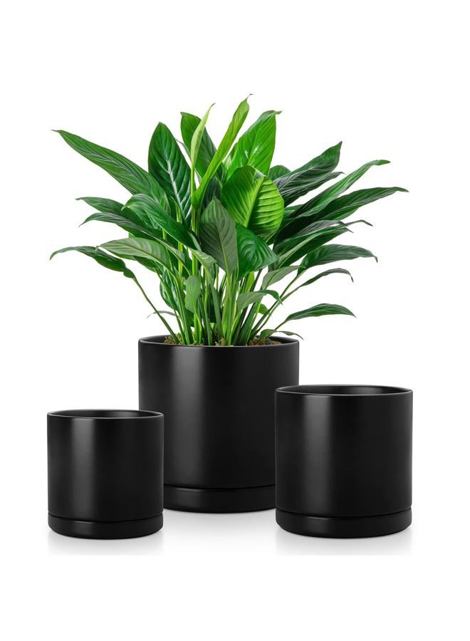 vancasso Ceramic Plant Pots, 3 Piece Planters for Indoor Plants, 4.25+5.25+6.25 Inch Flower Pots with Drainage, Plant Pots Indoor for Succulent, Pothos, Snake Plant and Money Tree, Etc (Black) - Image 1