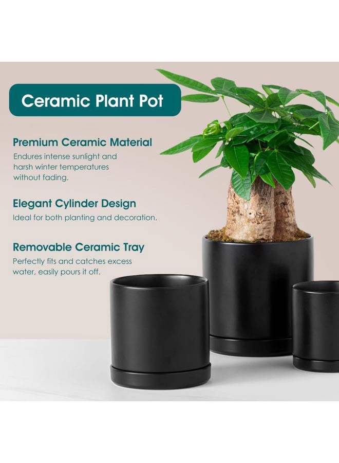 vancasso Ceramic Plant Pots, 3 Piece Planters for Indoor Plants, 4.25+5.25+6.25 Inch Flower Pots with Drainage, Plant Pots Indoor for Succulent, Pothos, Snake Plant and Money Tree, Etc (Black) - Image 4