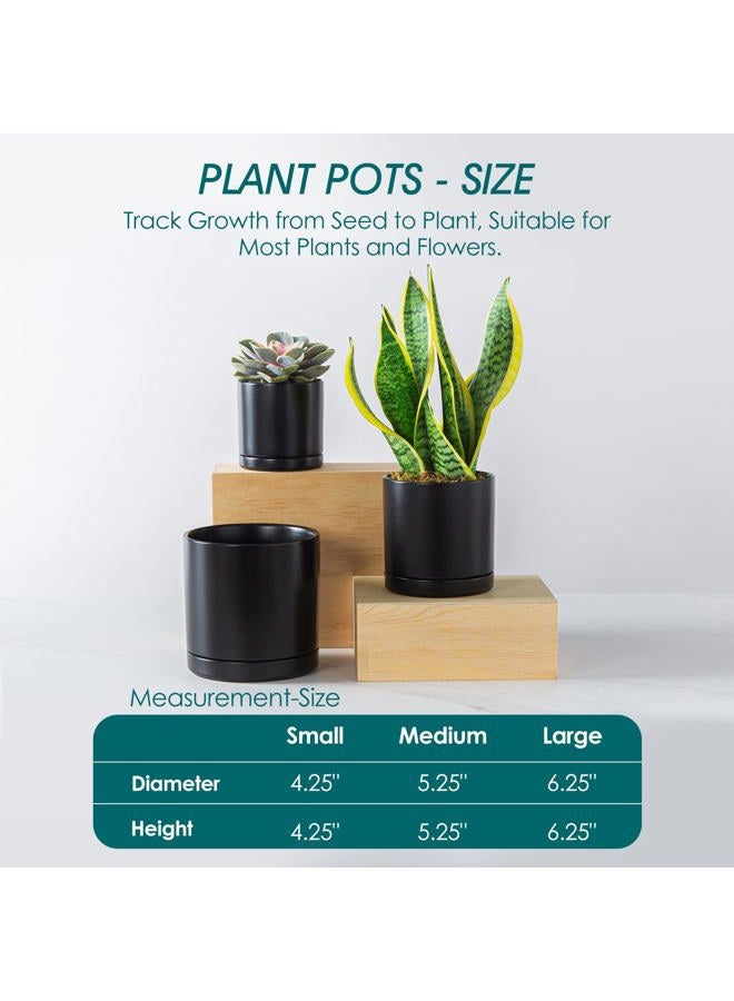 vancasso Ceramic Plant Pots, 3 Piece Planters for Indoor Plants, 4.25+5.25+6.25 Inch Flower Pots with Drainage, Plant Pots Indoor for Succulent, Pothos, Snake Plant and Money Tree, Etc (Black) - Image 2