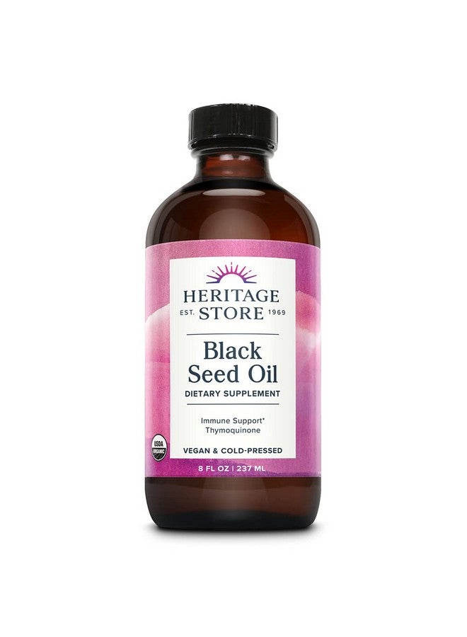 HERITAGE STORE Black Seed Oil, Organic, Cold Pressed Nigella Sativa Supplement with Thymoquinone, Omega 3 6 9, Antioxidant, Immunity, Cholesterol, Digestive, Heart & Join Health Support*, Vegan, 8oz - Image 1