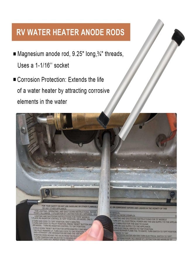Powswopx قطعتان من قضبان الأنود لسخان المياه RV ومقبس 1-1/16 بوصة، قضيب الأنود المصنوع من الألومنيوم/الزنك لسخان المياه Camper، خيط 3/4 بوصة، طول 9.25 بديل لخزانات سخان المياه Suburban وMorflo - Image 5