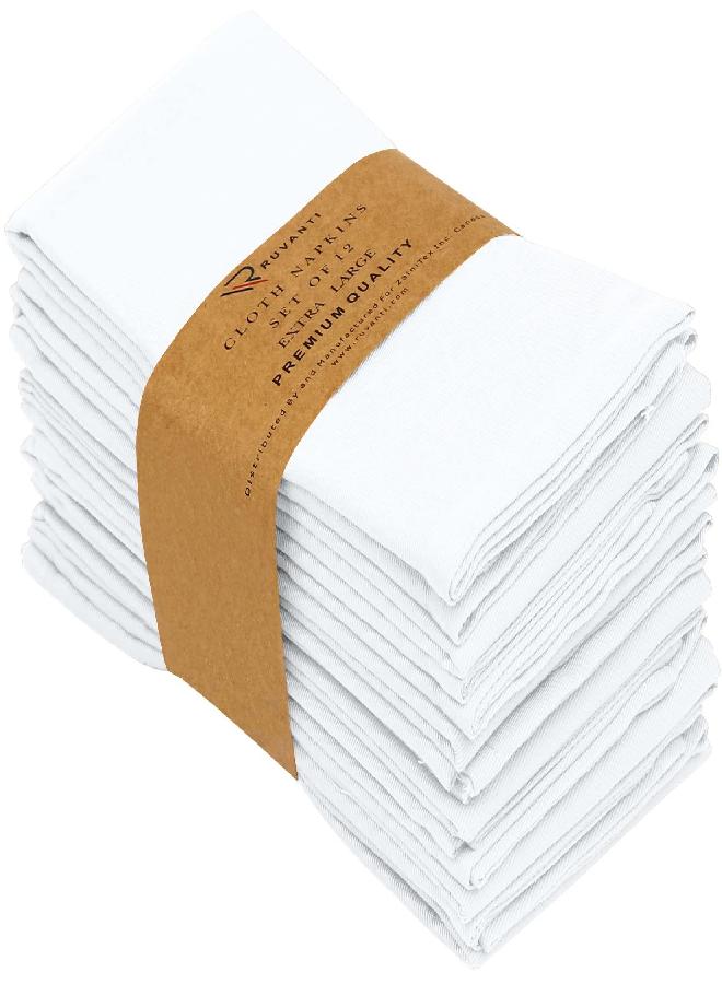 Ruvanti Cloth Napkins set of 12, 18x18 Inches Napkins Cloth Washable, Soft, Durable, Absorbent, Cotton Blend. Table Dinner Napkins Cloth for Hotel, Lunch, Restaurant, Weddings, Events, Parties - White - Image 1