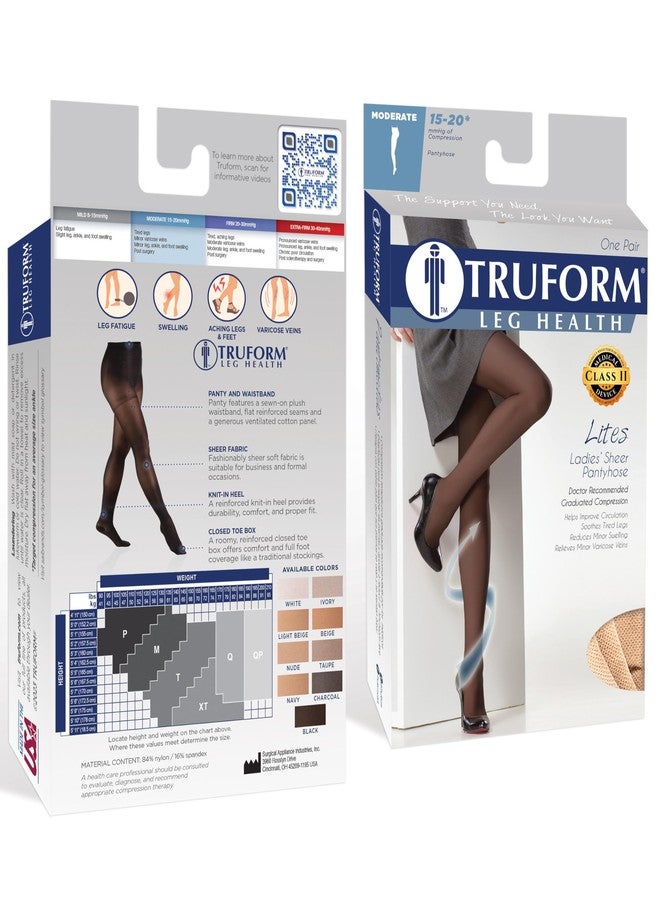 Truform 15-20 mmHg Compression Pantyhose, Sheer 20 Denier Women's Shaping Tights, Espresso, Medium - Image 3
