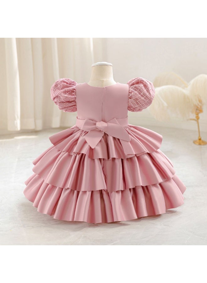 Children's Birthday Dress, Children's Dress,  Princess Dress, Satin Cloth Bow Stripe - Image 3