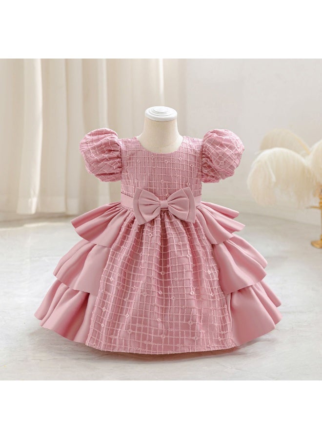 Children's Birthday Dress, Children's Dress,  Princess Dress, Satin Cloth Bow Stripe - Image 1