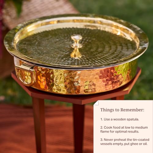 P-TAL P•TAL Brass Lagan 4L Tin Coated with Lid 100% Pure Brass Degchi for Cooking Biryani Handi Ptal Brass Utensils for Kitchen - Image 4