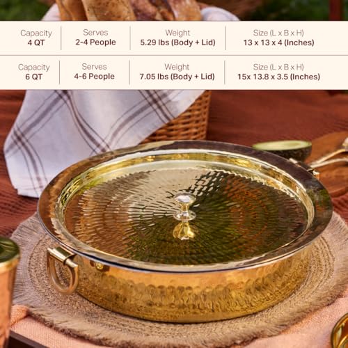 P-TAL P•TAL Brass Lagan 4L Tin Coated with Lid 100% Pure Brass Degchi for Cooking Biryani Handi Ptal Brass Utensils for Kitchen - Image 2