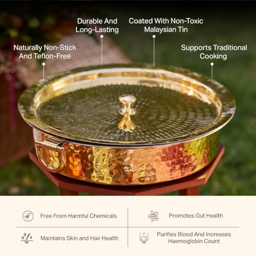P-TAL P•TAL Brass Lagan 4L Tin Coated with Lid 100% Pure Brass Degchi for Cooking Biryani Handi Ptal Brass Utensils for Kitchen - Image 3