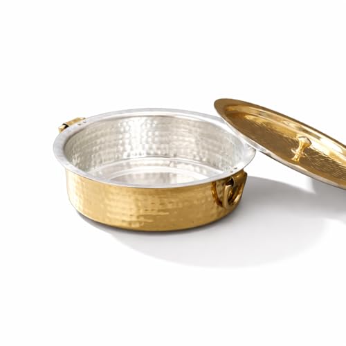 P-TAL P•TAL Brass Lagan 4L Tin Coated with Lid 100% Pure Brass Degchi for Cooking Biryani Handi Ptal Brass Utensils for Kitchen - Image 1