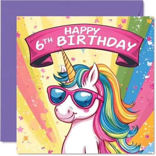Stuff4 6th Birthday Card Girls - Cool Unicorn Sunglasses - Unicorn Birthday Card for 6 Year Old Girl - Image 1