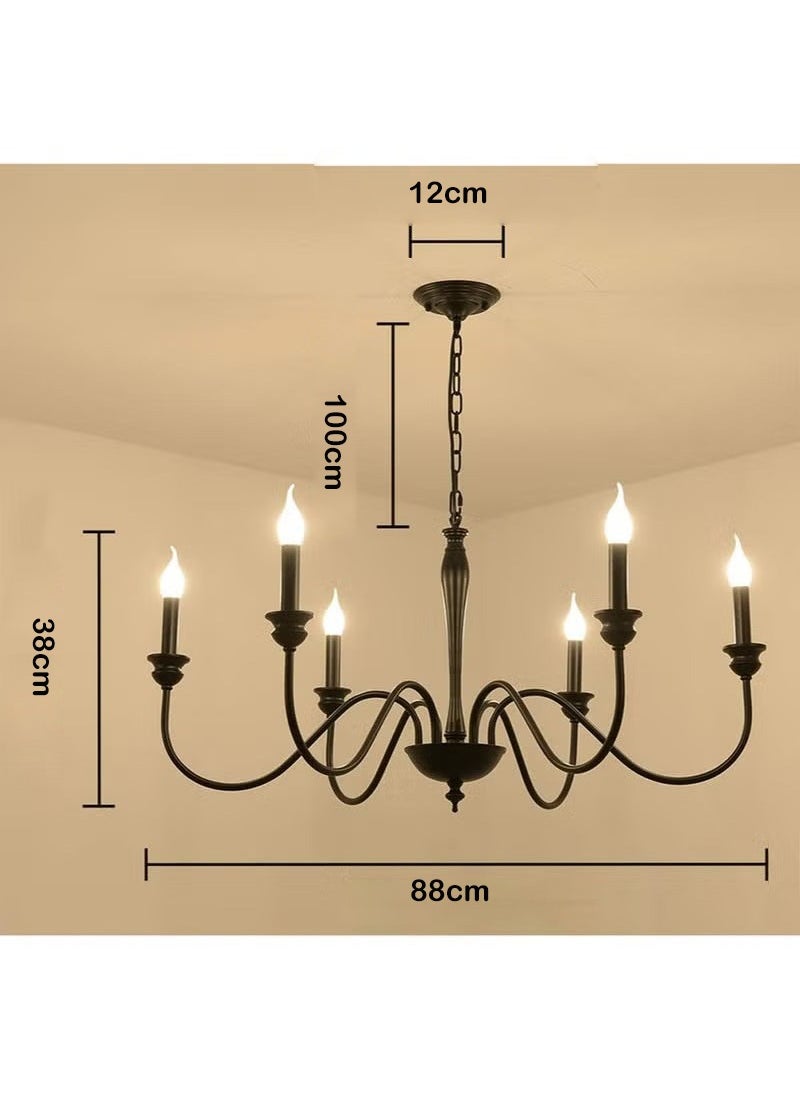 XiuWoo 6 Light Farmhouse Chandeliers Black Classic Candle Ceiling Pendant Light Fixture, Classic Candle Ceiling Pendant Light Fixture, for Living Room Kitchen Dining Room  - Image 5
