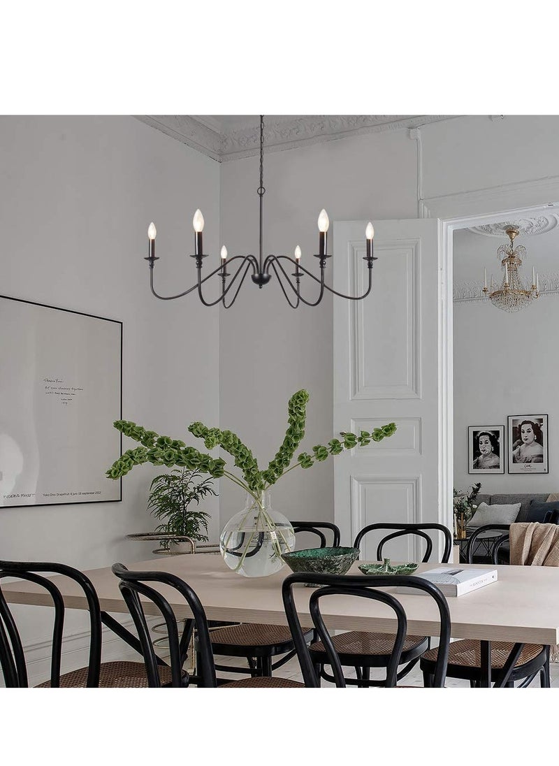 XiuWoo 6 Light Farmhouse Chandeliers Black Classic Candle Ceiling Pendant Light Fixture, Classic Candle Ceiling Pendant Light Fixture, for Living Room Kitchen Dining Room  - Image 2